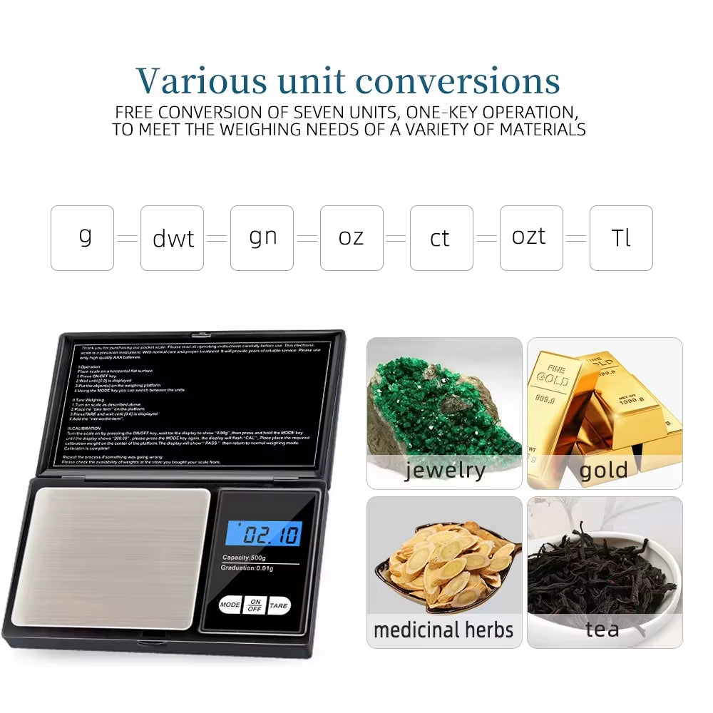 0.01G Jewelry Mini Stainless Steel Electronic Scale Digital Pocket Scale Gold Gram Balance Weight Scale Portable Pocket Scale