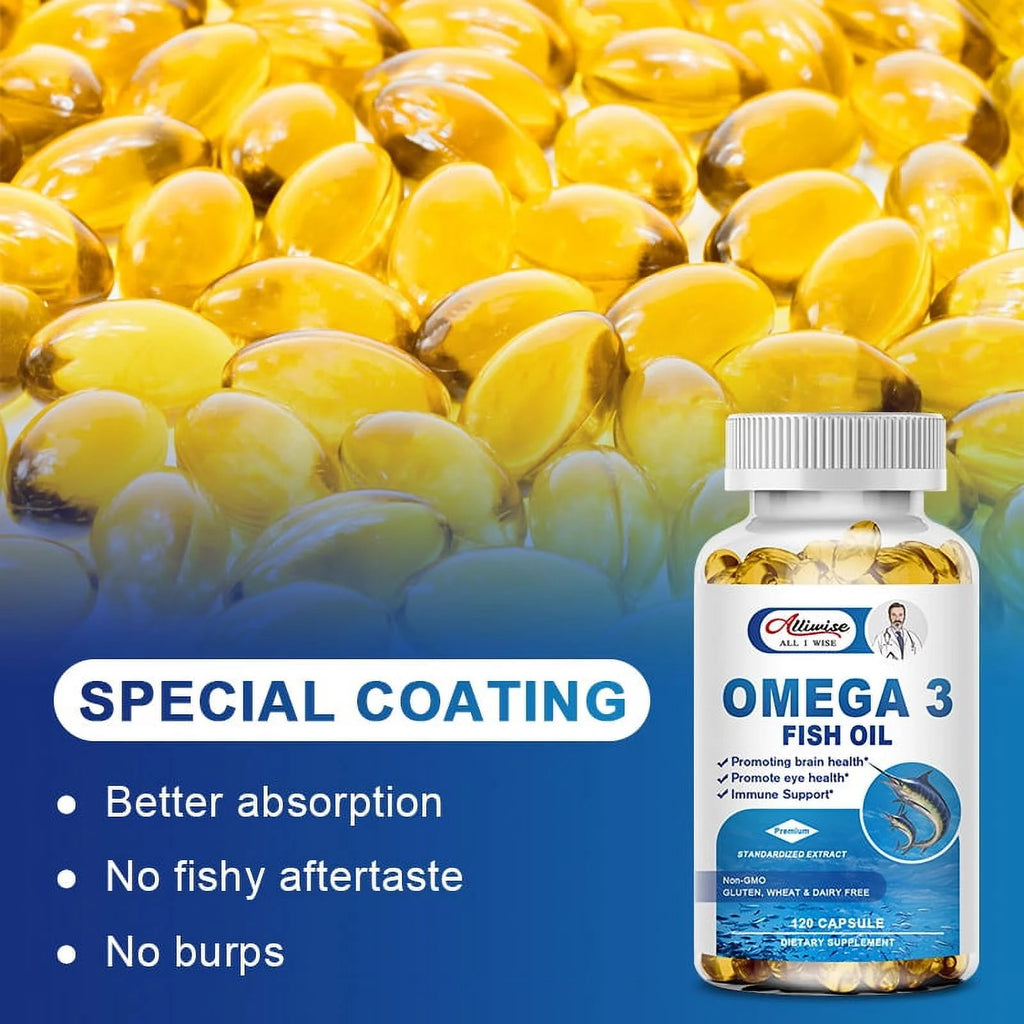 Omega 3 Fish Oil | EPA & DHA | Omega 3 Fatty Acids | Premium Burpless Softgel Supplements (120 Count)